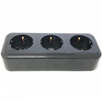 Лофт розетка пластик о/у, з/к, 3-местная, 16А, чёрный (Black)